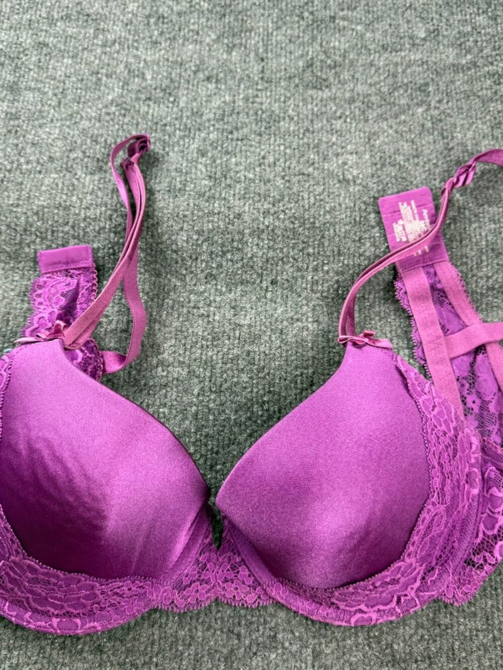 Ambrielle Purple Lace Underwire Plunge Bra Padded Satin Cups 38C